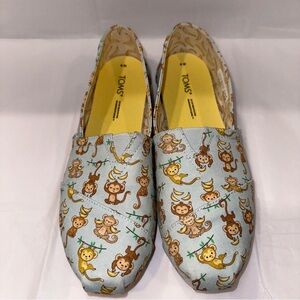 TOMS Alpargata Slip-On Women’s Shoes Light Blue Fun Monkey Pattern Size 8